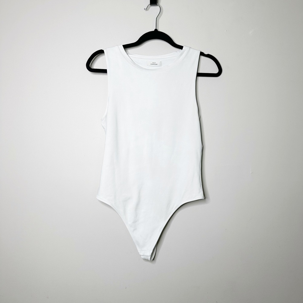 Babaton Contour Bodysuit Womens Large White Excellent Sleeveless Crewneck Thong